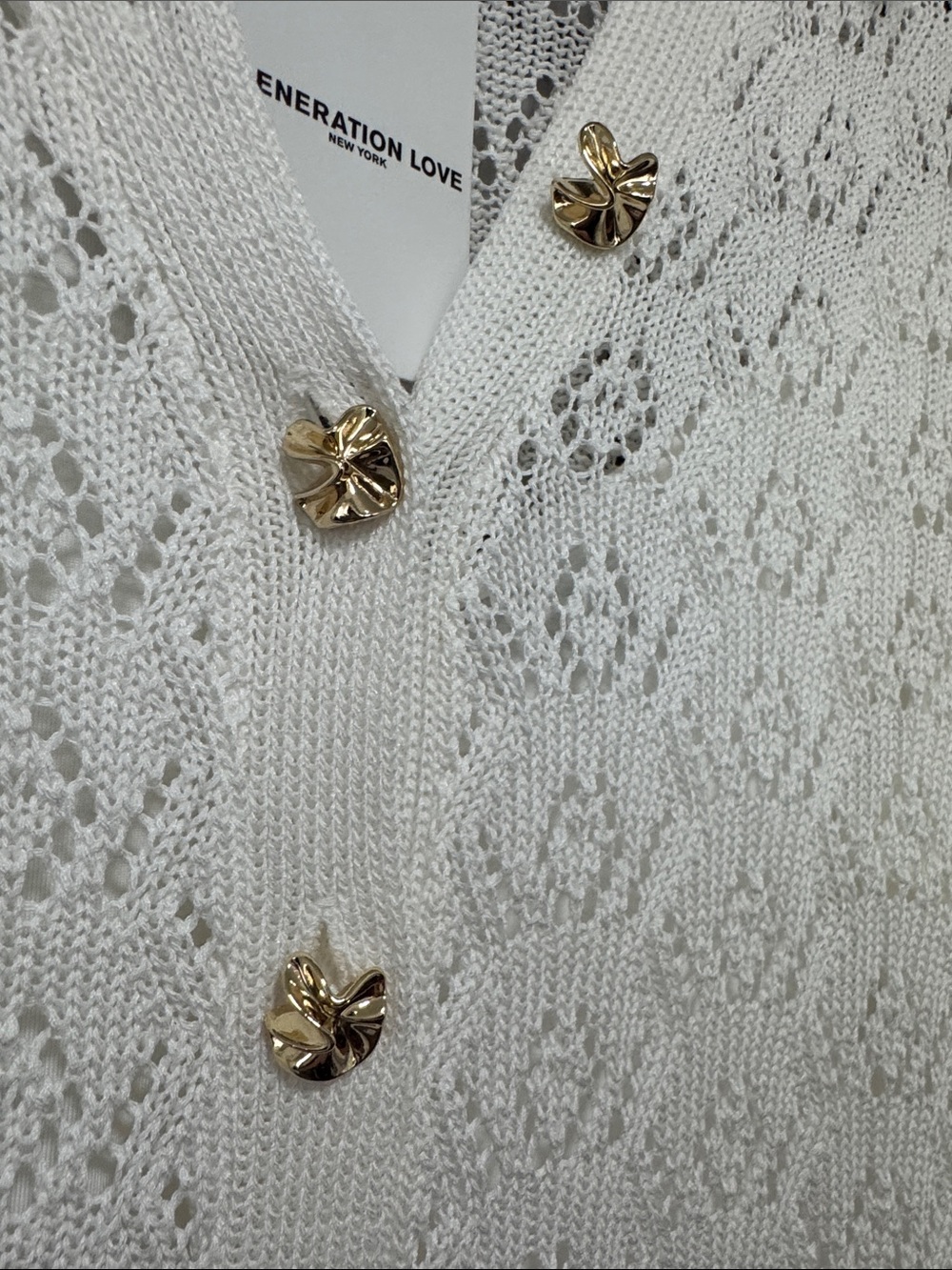 GENERATION LOVE Eleni Pointelle Knit Dress White L Gold Button Midi Cover Up - Picture 12 of 16